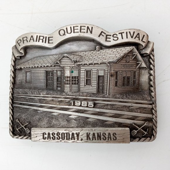 ATSF Train Depot Belt Buckle Cassoday KS 1985 Prairie Queen Festival Vintage - Picture 7 of 10